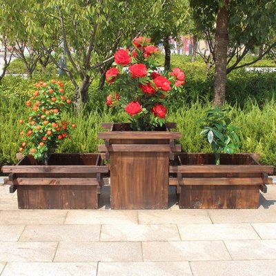 户外阳台庭院防腐木花箱 实木花盆中的绿意美学